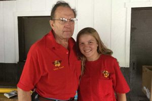 Man and girl with red shirts